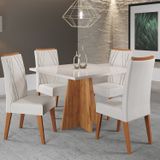 Mesa De Jantar Quadrada Columbia Tampo Em Mdp Sem Vidro 90x90 E 4 Cadeiras Vegas Em Madeira Maciça Mel/blonde/marfim