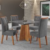 Mesa De Jantar Quadrada Columbia Tampo Em Mdp Sem Vidro 90x90 E 4 Cadeiras Vegas Em Madeira Maciça Mel/cinza/grafite