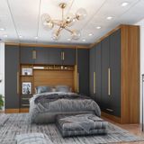 Quarto De Casal Completo 5 Peças 6 Portas 4 Gavetas Com Maleiro Smart Plus Cinamomo/cinza