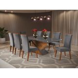 Mesa de Jantar Retangular Pipa com 8 Cadeiras Madeira Maciça Vegas Mel/Cinza/Grafite