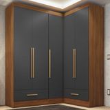 Quarto Modulado De Canto 3 Peças 5 Portas 2 Gavetas Smart Plus Cinamomo/cinza