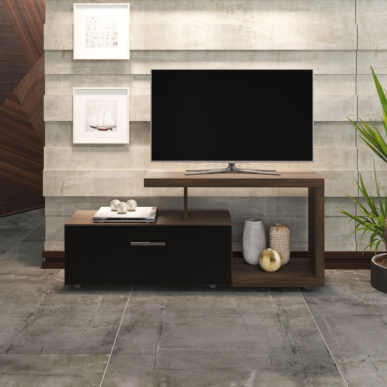 Rack Para Sala De Estar R1451 Tecno Rústico/preto