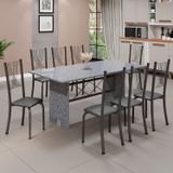 Conjunto De Mesa Tampo De Granito Ocre Com 8 Cadeiras Lorena Yescasa Preto Liso/mart Prata