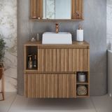 Gabinete De Banheiro Suspenso 75cm Luiza Com 2 Portas Basculante Com Cuba Mel