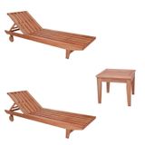 Conjunto 2 Espreguiçadeiras E 1 Mesinha De Centro Para Jardim Em Madeira Maciça Madeira