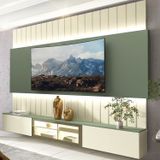 Estante Home Para Tv Até 85 Polegadas Com Led 230cm Soberano Reflecta Off White/verde