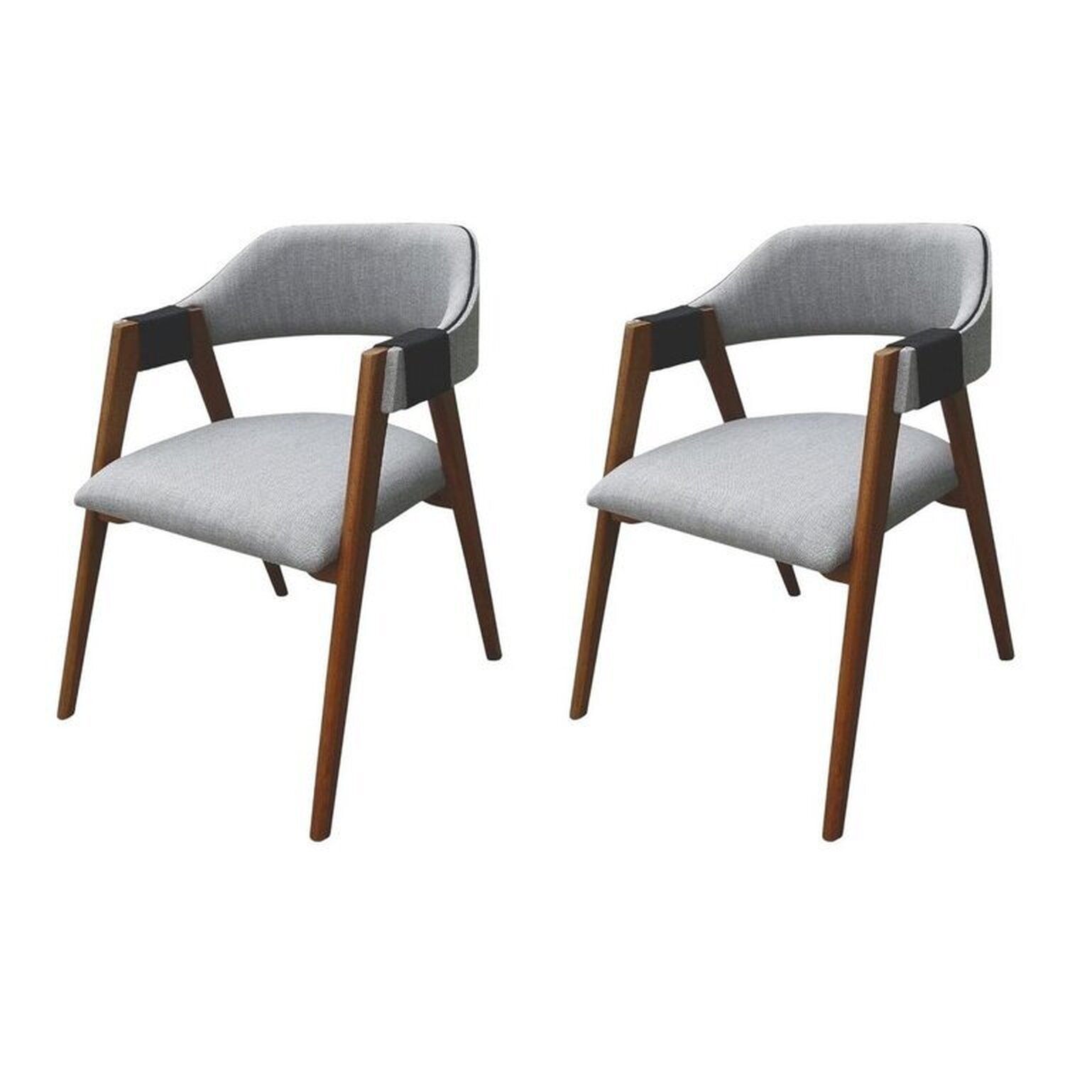 Kit 2 Cadeiras Laura Madeira Maciça De Eucalipto Verniz Rust Linho Cinza/marrom