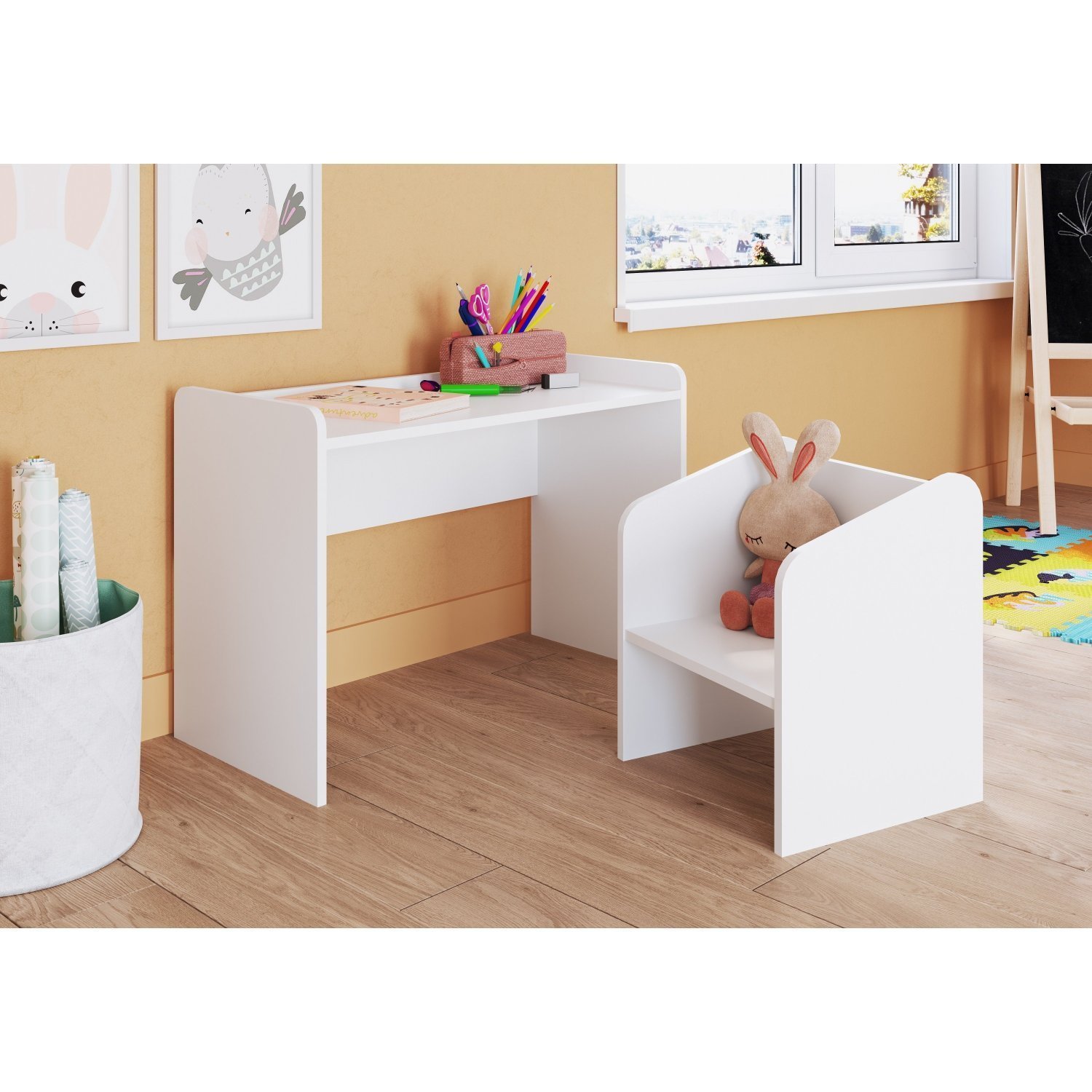 Conjunto Mesa E Poltrona Montessoriano Meu Fofinho Branco