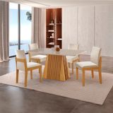 Conjunto De Jantar Mesa Áustria 120cm X 80cm Tampo Mdf/vidro Com 4 Cadeiras Mônaco Yescasa Castanho Cinamomo/creme/off White