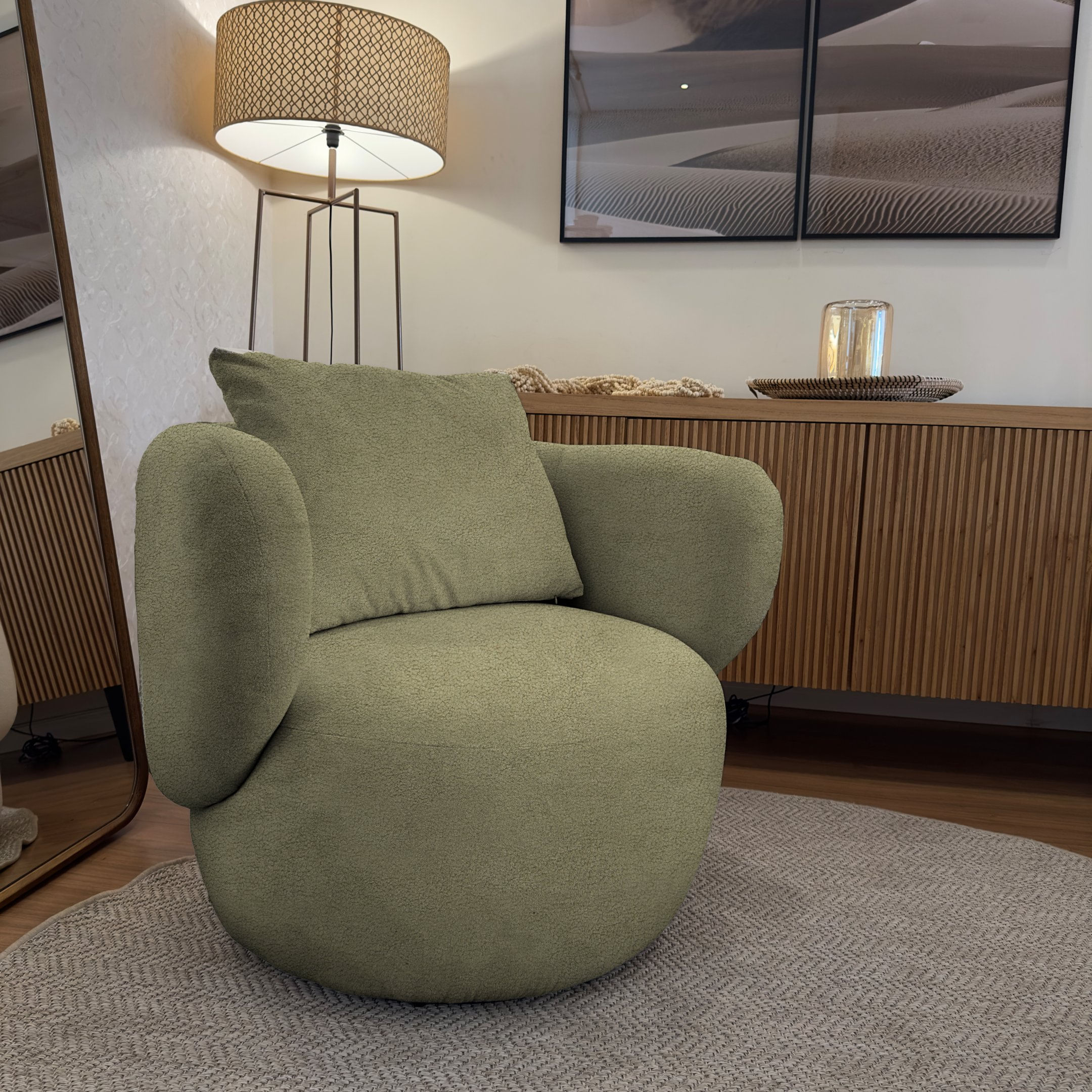 Poltrona Aro Giratória Boucle 71cm X 85cm X 91cm Verde Oliva