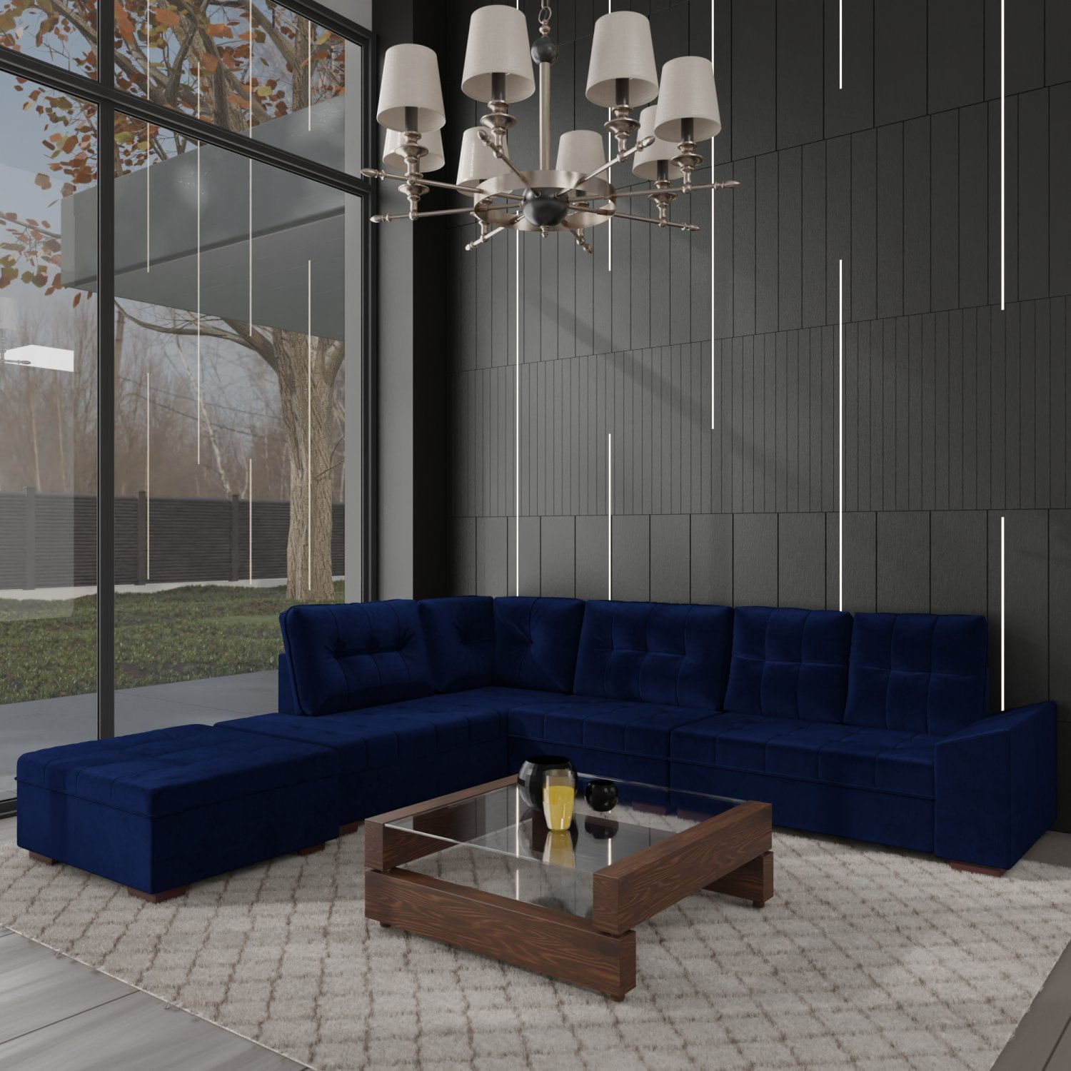 Sofá De Canto 9 Lugares Com Puff Leblon Azul