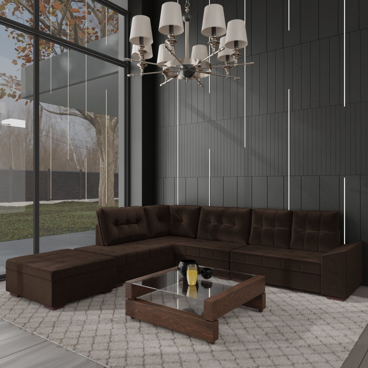 Sofá De Canto 9 Lugares Com Puff Leblon Marrom