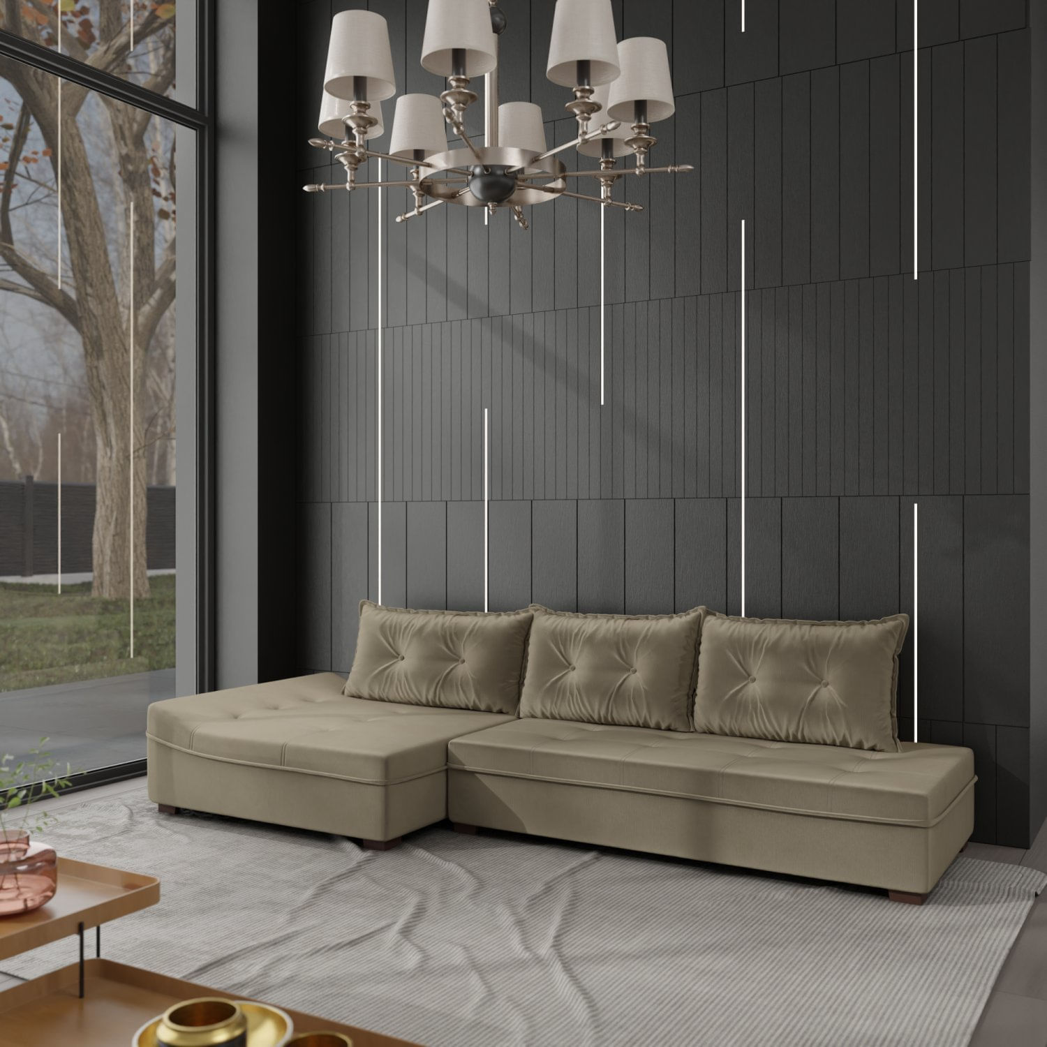 Sofá De Canto 7 Lugares Guarapari Bege