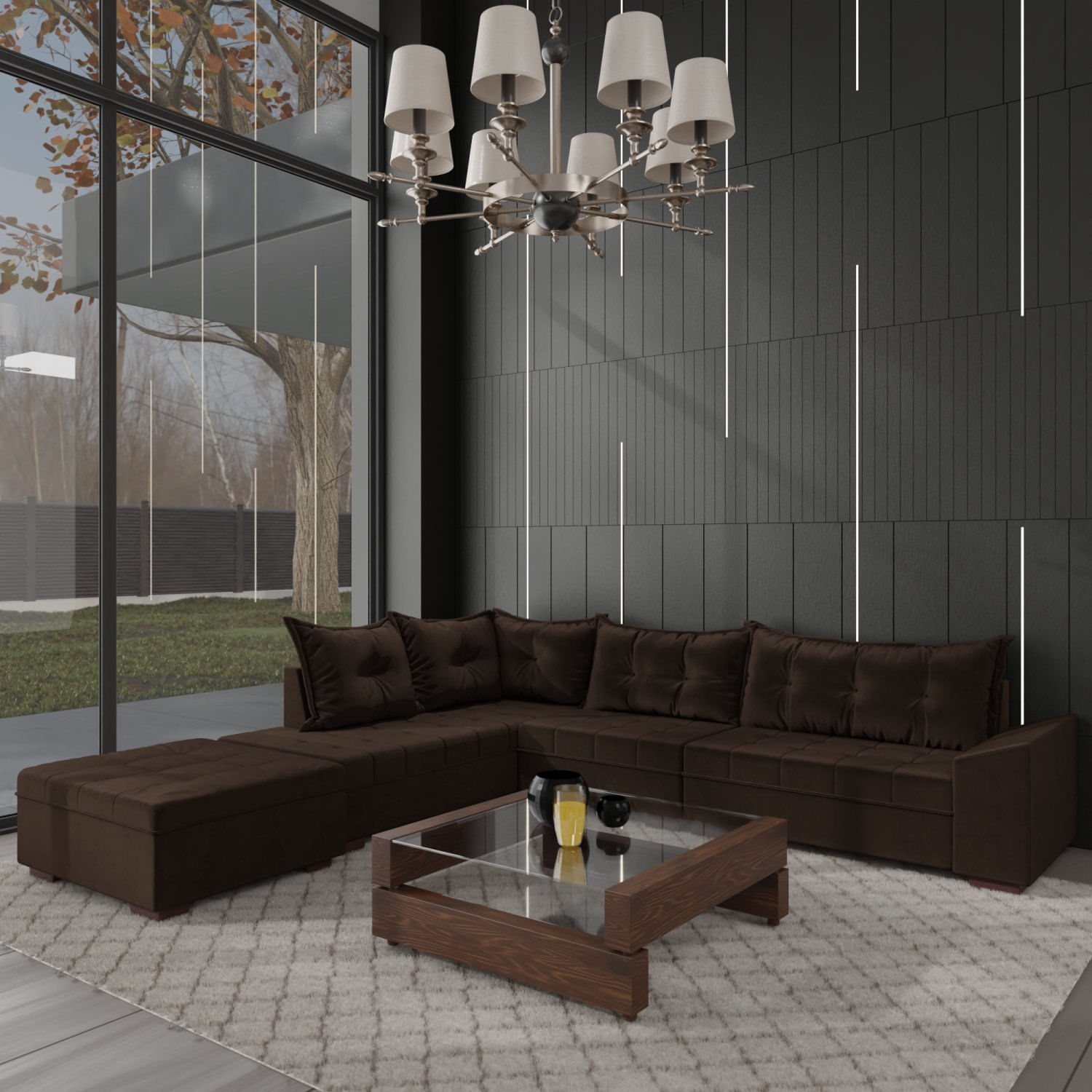 Sofá De Canto 9 Lugares Com Puff Itapema Marrom