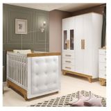 Quarto De Bebê Berço Com Capitonê E Guarda-roupa Com Janelas 100% Mdf Retrô Kakau Espresso Móveis Branco Brilho/amêndoa/branco