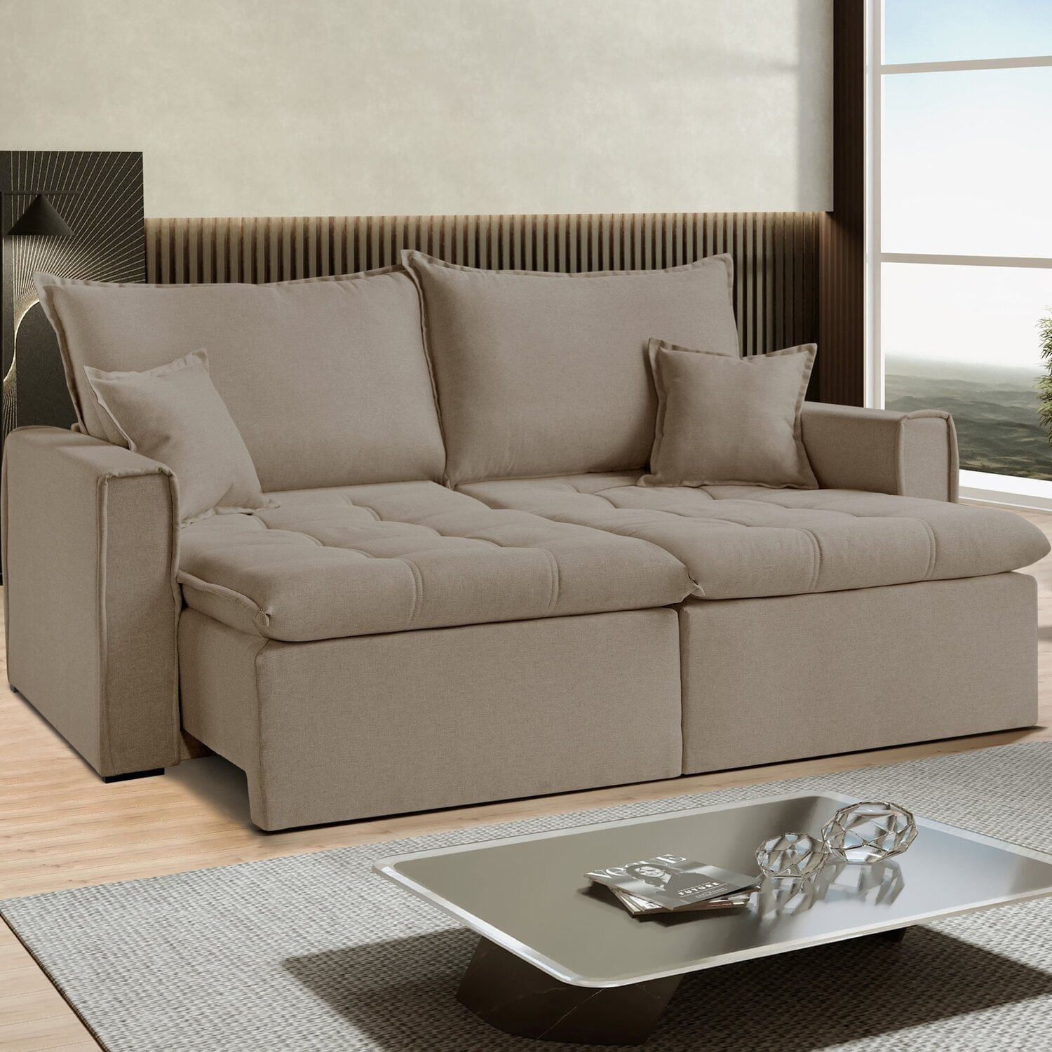 Sofá Cama Dallas 1.90 Mts Sem Caixa – Bege Castor Bege