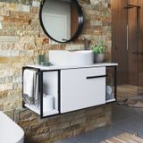 Gabinete Suspenso Para Banheiro 80cm P1019 Branco Com Cuba Berlin Branca Preto/branco