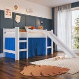 Cama Elevada Com Escorregador E Cortina 1 Colchão Branco/azul