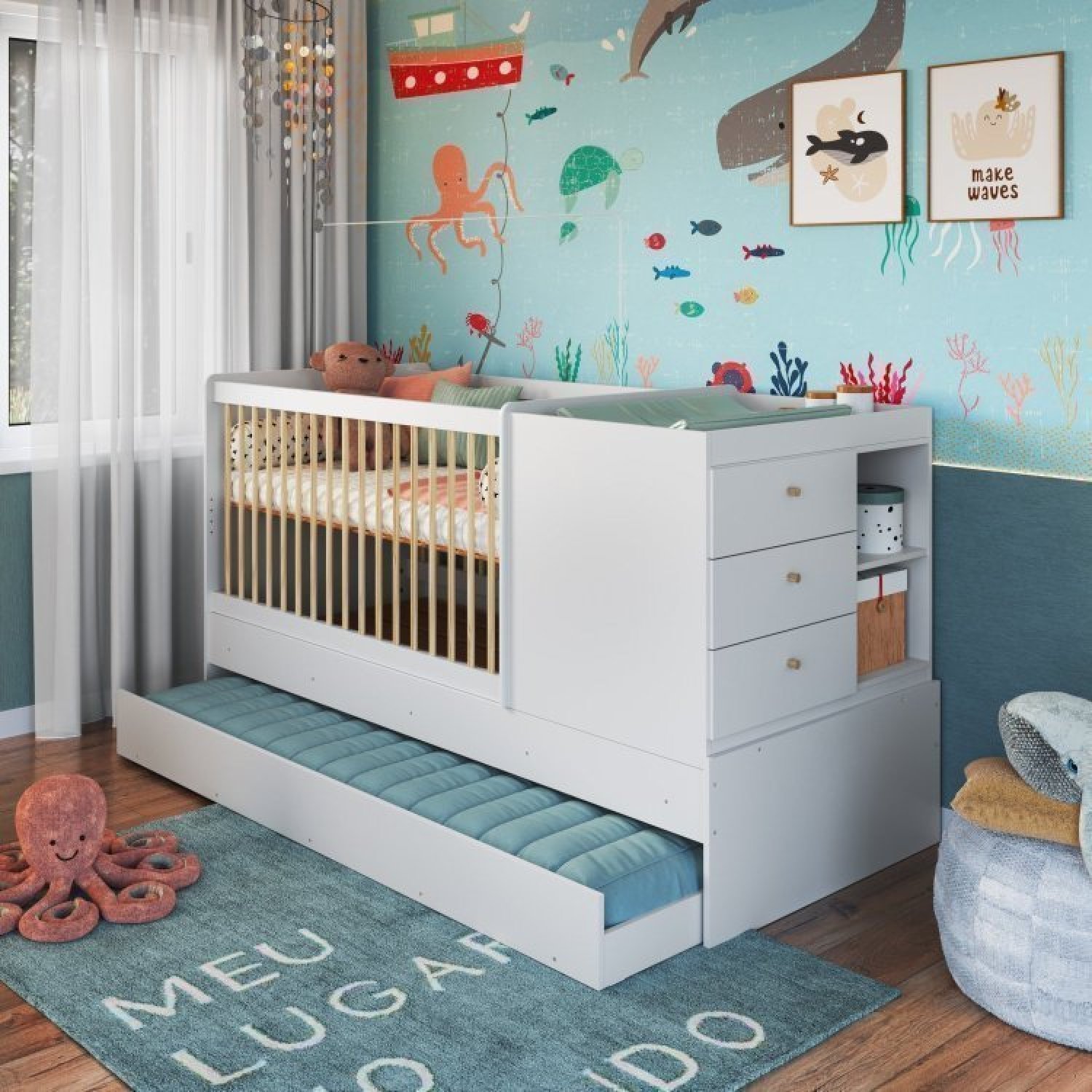 Berço Cama Multifuncional Com Auxiliar 2 Colchões Branco