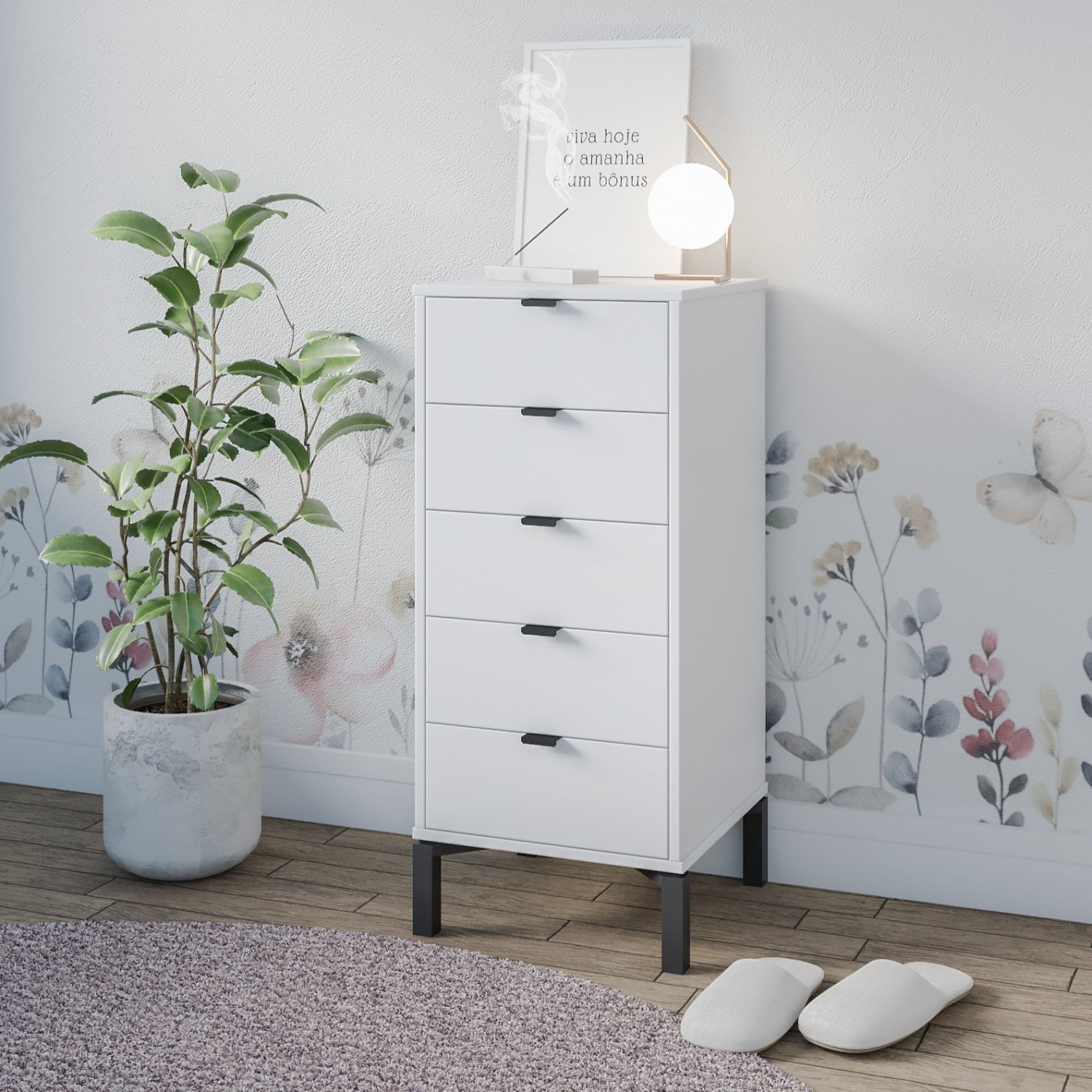 Cômoda Falkk Queens 5 Gavetas 40cm Branco