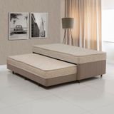 Cama Box Conjugada Solteiro Com Auxiliar Bege /marrom Chocolate
