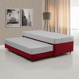 Cama Box Conjugada Solteiro Com Auxiliar Branco/ Vermelho