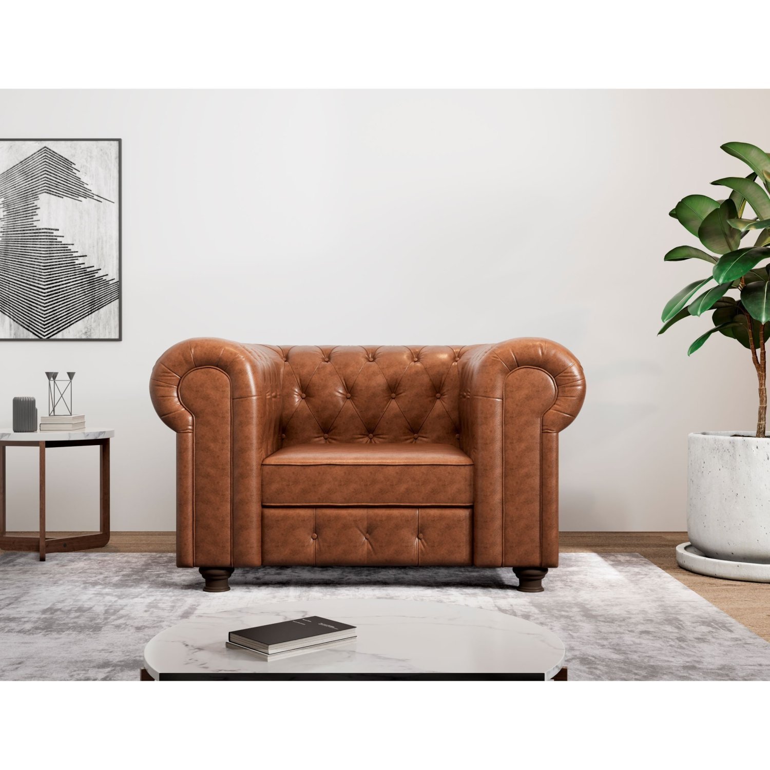 Poltrona Chesterfield Jared Couro Sintético Yescasa Marrom Facto Modena