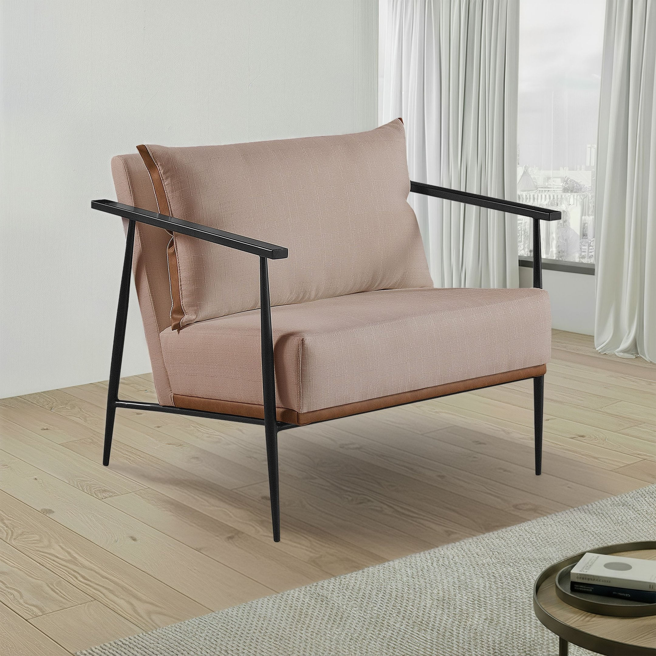 Poltrona Em Linho 70cm Com Estrutura De Metal Ferco Bege