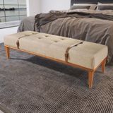 Recamier Em Linho 150cm Com Cinto Em Couro Yarin Bege Claro
