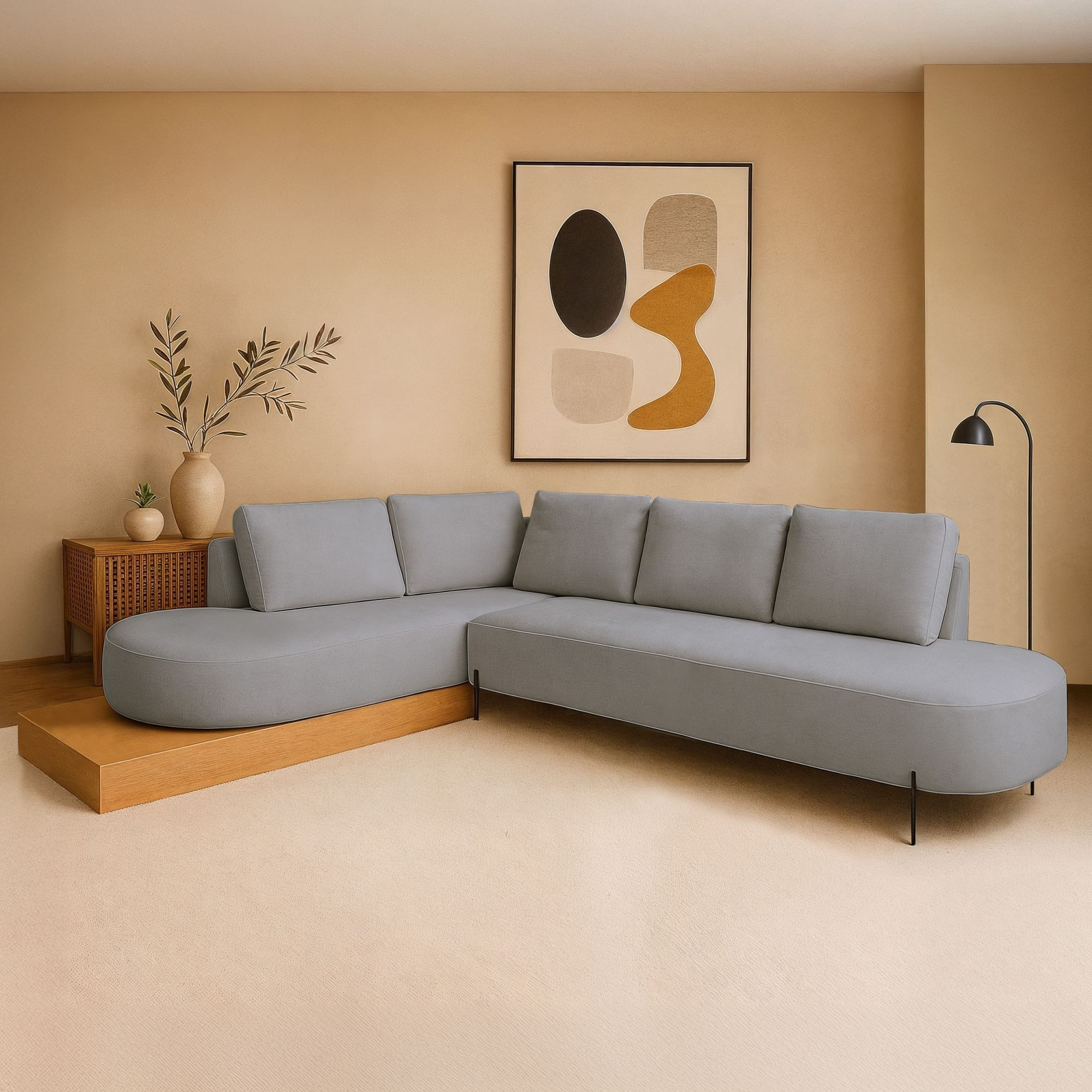 Sofá De Canto Boreal Base De Madeira Esquerdo