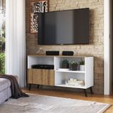 Rack Sala E Escritório Para Tv Até 50 Polegadas 118cm Com Uma Porta Branco/mel