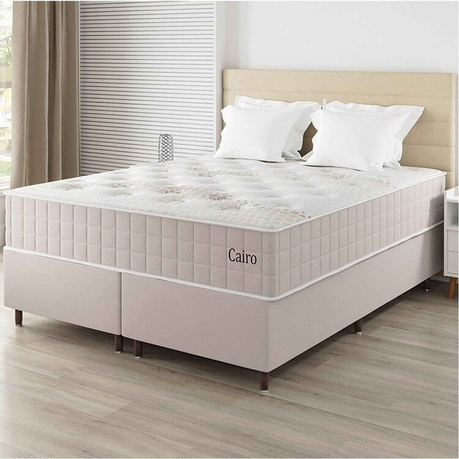 Conjunto Colchão Mola Ensacada E Base Box Queen 67x158x198cm Cairo Yescasa Creme