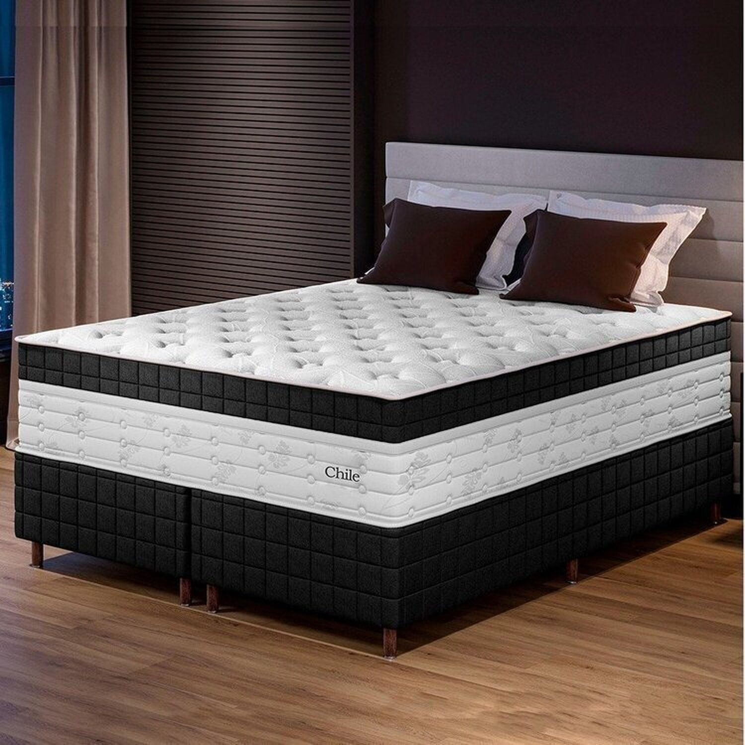 Conjunto Colchão Duplo Molejo E Base Box Queen 78x158x198cm Chile Yescasa Preto