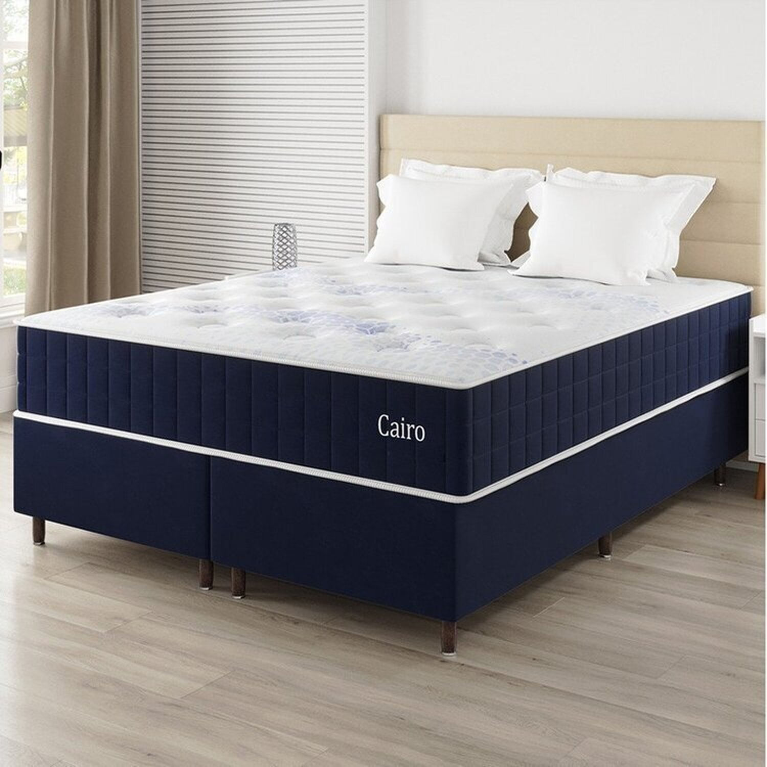 Conjunto Colchão Mola Ensacada E Base Box Queen 67x158x198cm Cairo Yescasa Azul