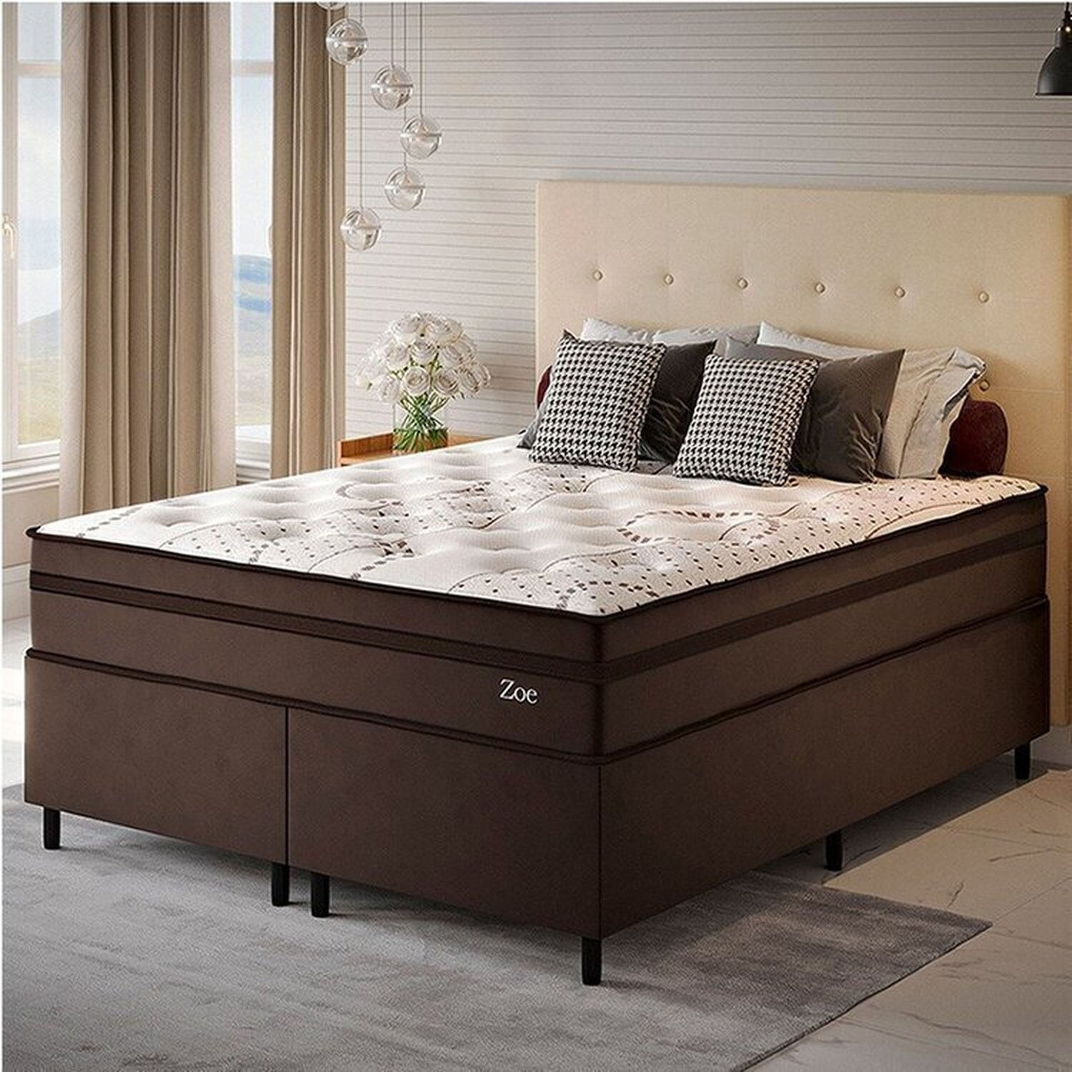 Conjunto Colchão Mola Ensacada E Base Box Queen 66x158x198cm Zoe Yescasa Marrom