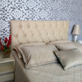 Cabeceira Painel Luna Suede Bege com Strass Casal 140 x 60