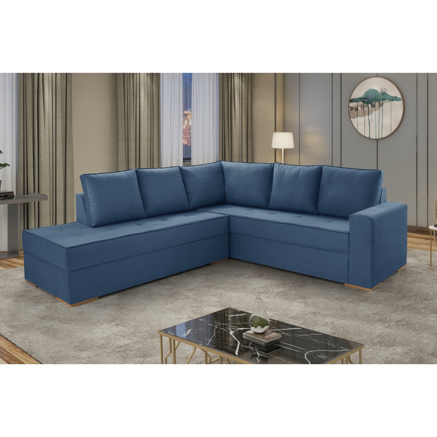 Sofá De Canto Laura Com Chaise Lado Esquerdo Yescasa Azul