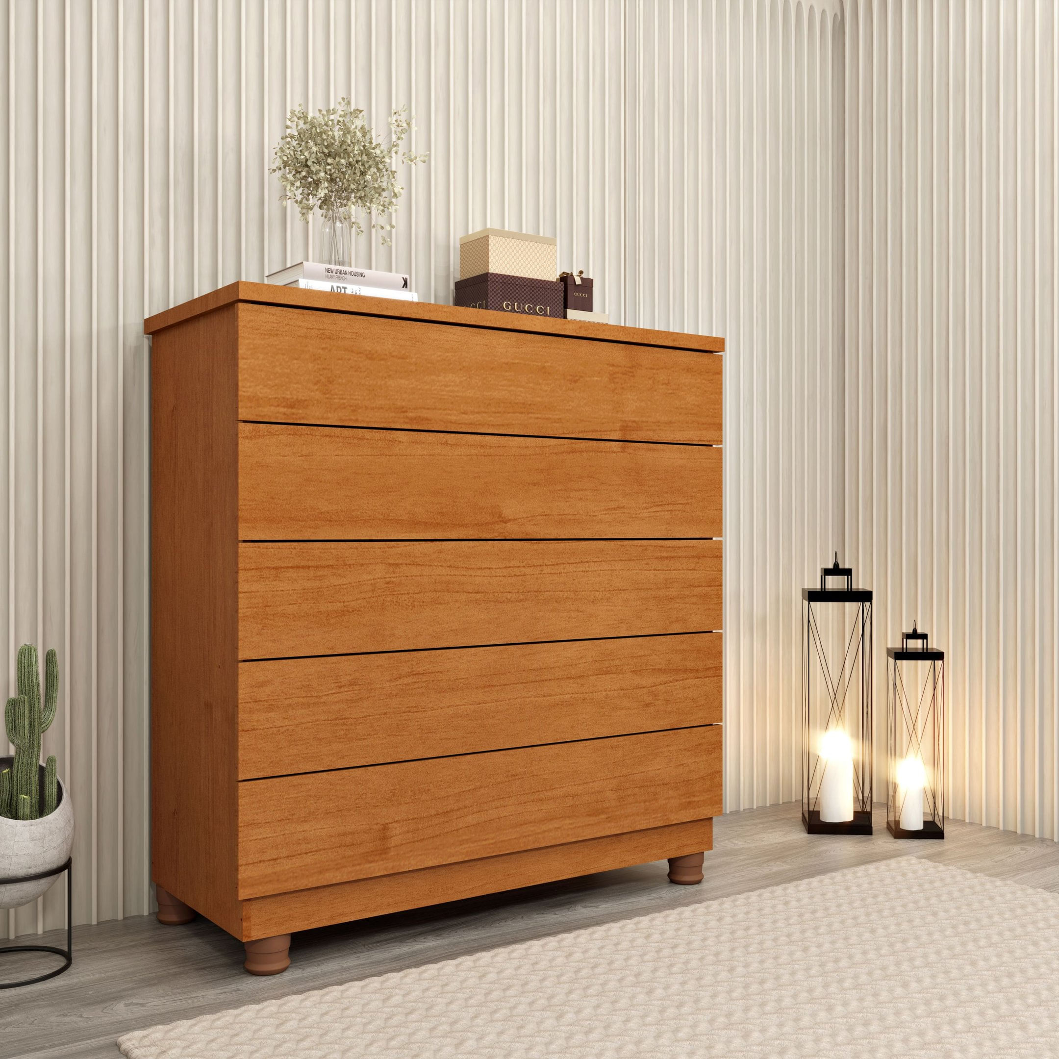 Cômoda 5 Gavetas Premium Com Pés Tcil Móveis Cinamomo