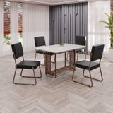 Conjunto Sala De Jantar Mesa 120x90cm Base Pérola Tampo Mdf Laca Com Vidro Napoli Preto / Marrom