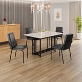 Conjunto Sala De Jantar Mesa 120x90cm Base Pérola Tampo Mdf Com Vidro Malibu Preto Fosco
