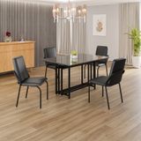 Conjunto Sala De Jantar Mesa 120x90cm Base Pérola Tampo Mdf Com Vidro Malibu Preto Fosco