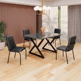 Conjunto Sala De Jantar Mesa 120x90cm Base Império Tampo Mdf Laca Com Vidro Malibu Preto
