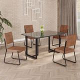 Conjunto Sala De Jantar Mesa 120x90cm Base Lunna Tampo Mdf Laca Com Vidro Napoli Marrom/preto