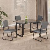 Conjunto Sala De Jantar Mesa 120x90cm Base Lunna Tampo Mdf Laca Com Vidro Napoli Grafite / Preto
