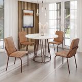 Conjunto Sala De Jantar Mesa Redonda 100cm Base Omega Tampo Mdf Laca Com Vidro Malibu Marrom