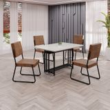 Conjunto Sala De Jantar Mesa 120x90cm Base Pérola Tampo Mdf Laca Com Vidro Napoli Marrom / Preto