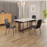 Conjunto Sala De Jantar Mesa 120x90cm Base Pérola Tampo Mdf Com Vidro Malibu Preto / Marrom