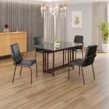 Conjunto Sala De Jantar Mesa 120x90cm Base Pérola Tampo Mdf Com Vidro Malibu Preto / Marrom