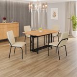 Conjunto Sala De Jantar Mesa 120x90cm Base Pérola Tampo Mdf Malibu Creme / Preto
