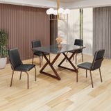 Conjunto Sala De Jantar Mesa 120x90cm Base Império Tampo Mdf Laca Com Vidro Malibu Preto / Marrom
